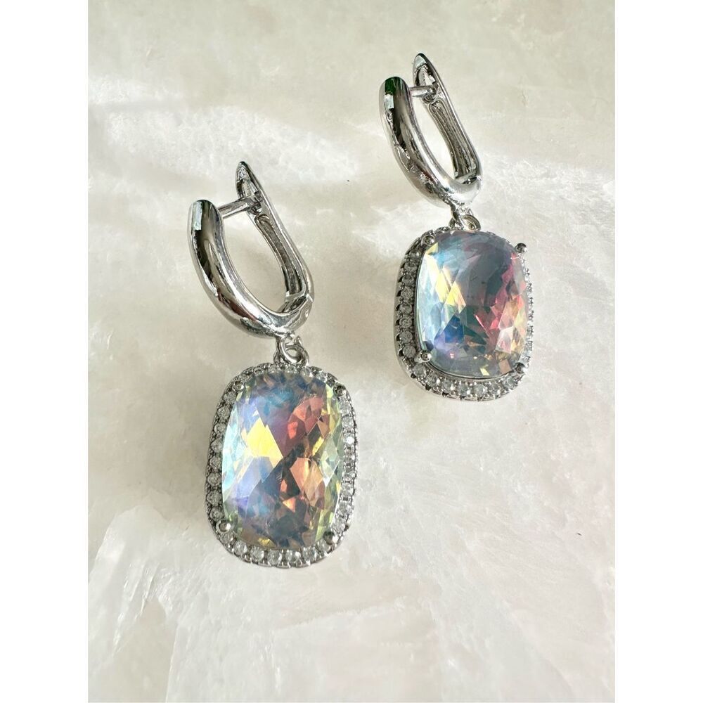 Iridescent silver color cubic zirconia earrings - Picture 6 of 10